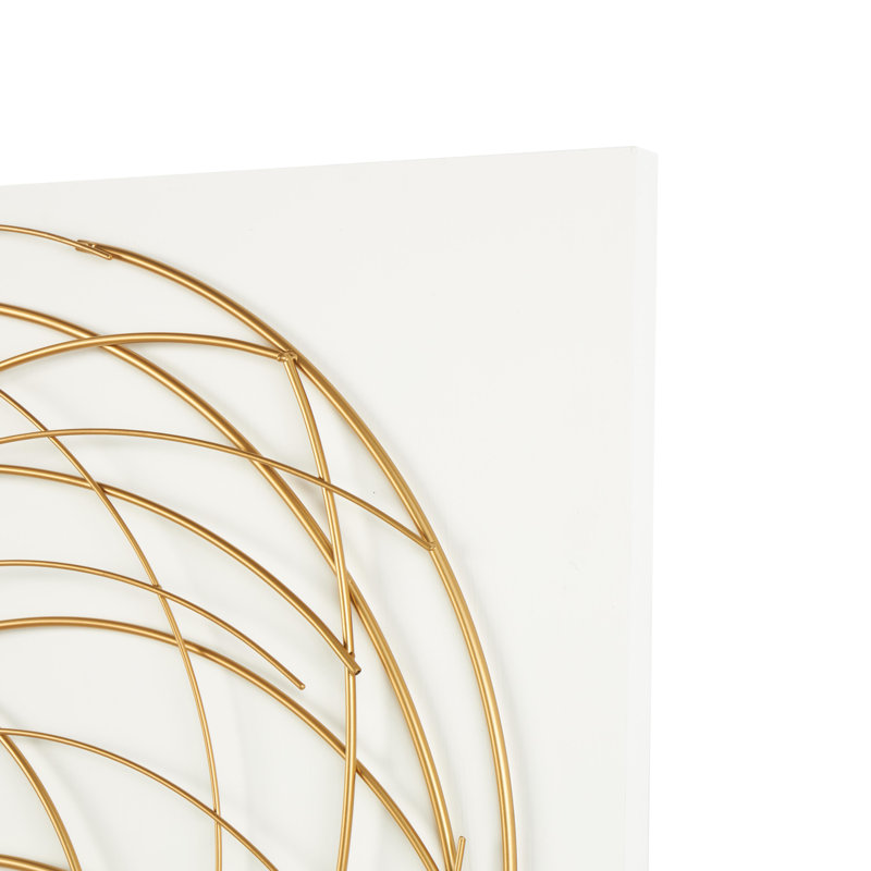 Metal Overlapping Circle Design Abstract Gold Wall Decor with White Wood Backing