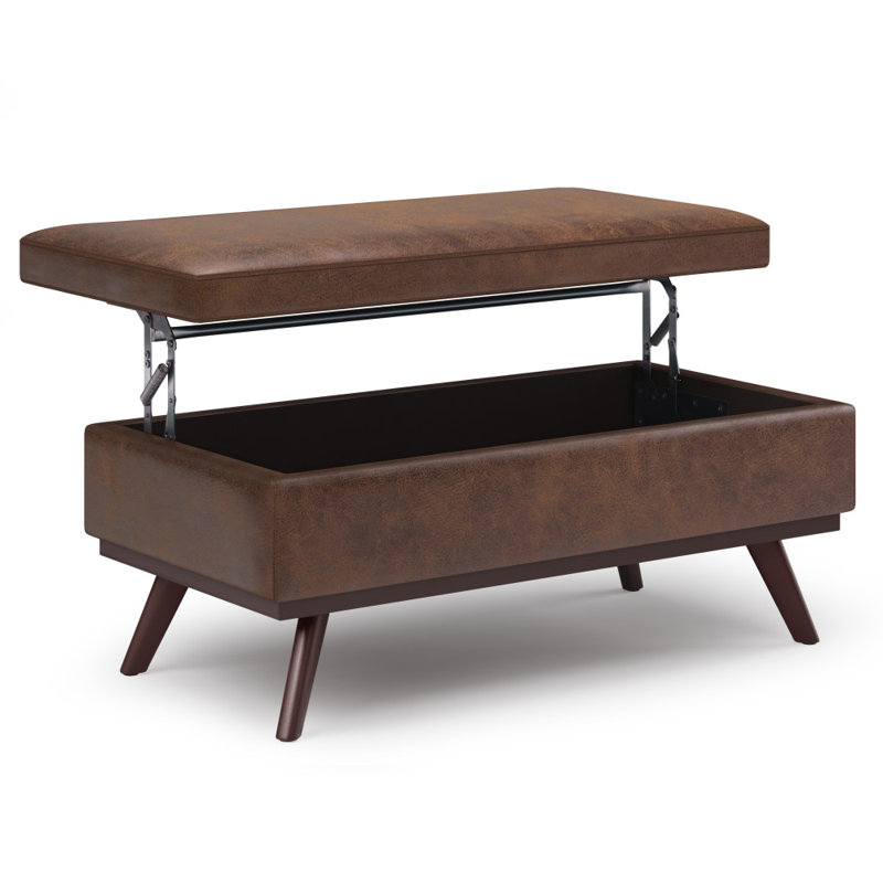 Owen 42"W Upholstered Vegan Leather Mid-Century Modern Rectangular Lift-Top Ottoman with High-Density Foam