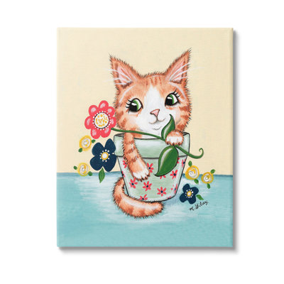 Kitten In Flower Pot Canvas Wall Art Design By Michelle Gilsey