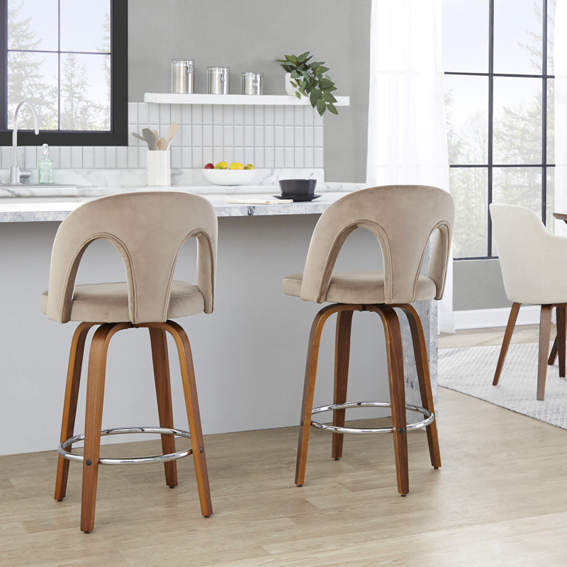 Tabouret de comptoir 26 po Caden, Noyer / chrome, Tabouret de comptoir (assise à une hauteur de 26 , Velours taupe