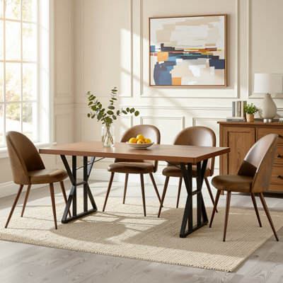 5-Piece Industrial Dining Table Set With Upholstered Dining Chairs, Rectangular Wood-Look Table And Metal Base