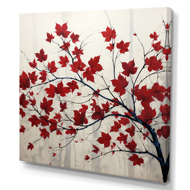 Red Leaves Scarlet Simplicity - feuilles, art mural encadré, Toile tendue, H 16 po x l 16 po x P 1 po
