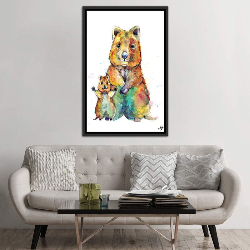 Art encadré pour enfants Qwazy Quokkas, H 60 po x l 40po x P 1,5 po, Toile avec cadre noir