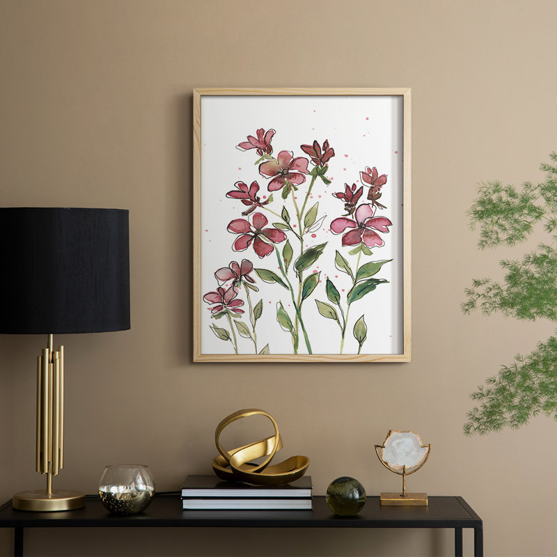 Aquarelle sur tiges florales II, reproduction encadrée - bois massif, H 15 po x l 12 po