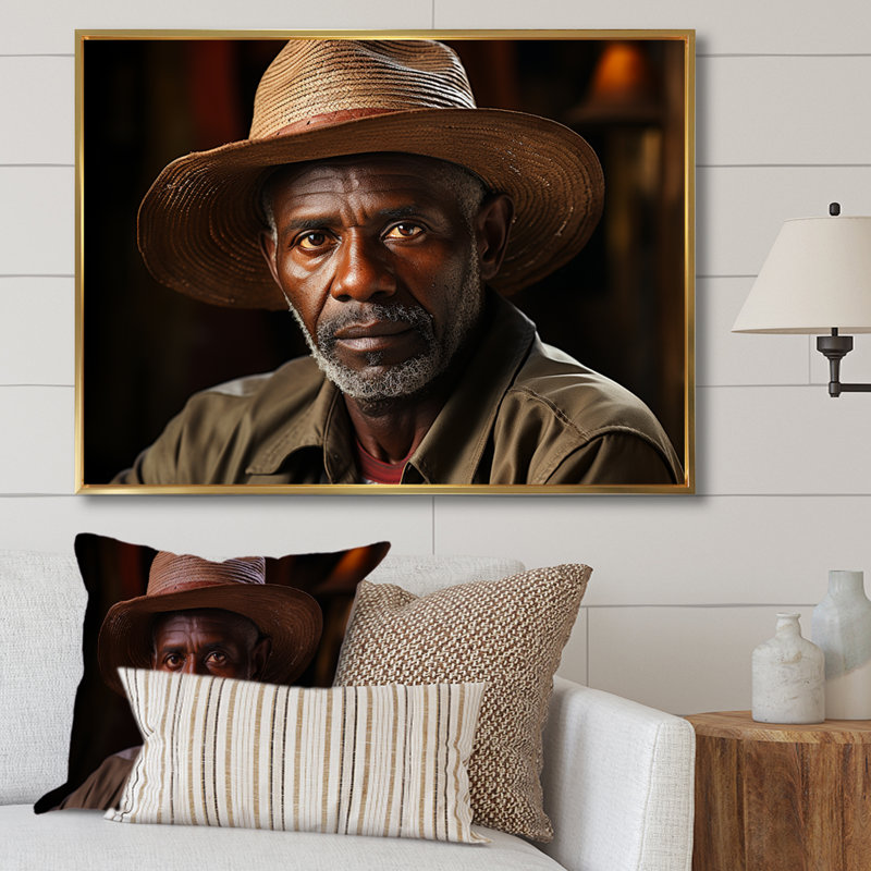 Cuban Farmer Portrait - People, art mural sur toile, Cadre flottant doré, 16" H x 32" W