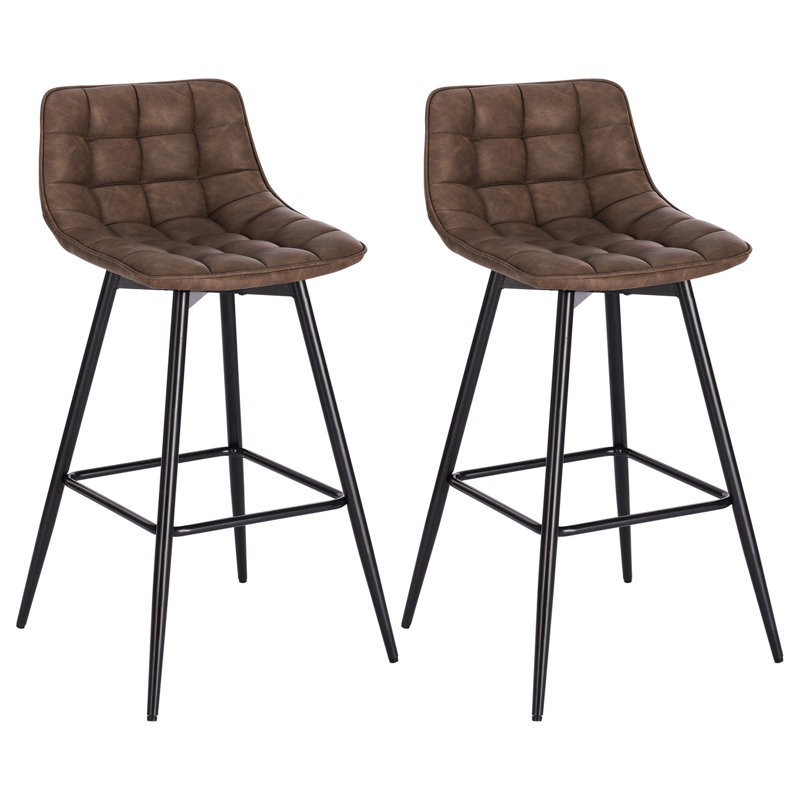 Upholstered Counter Stool with Metal Frame, Brown