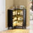 L-shaped Corner Display Case With Tempered Glass Doors, Led Lighted Curio Cabinet With Adjustable Shelves For Collectibles 