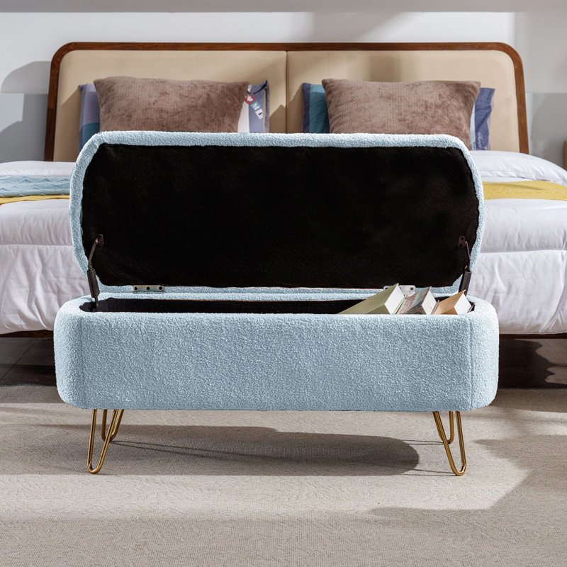 Rendell Polyester Upholstered Storage Bench, Blue