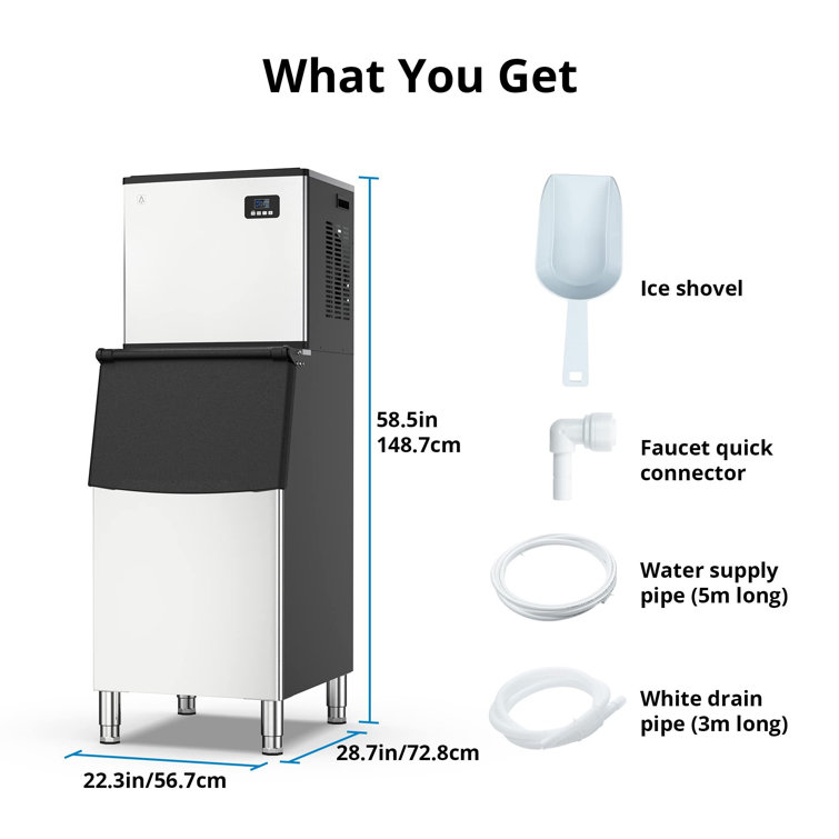 Velivi 120 Lb. Daily Production Cube Clear Ice Freestanding Ice Maker