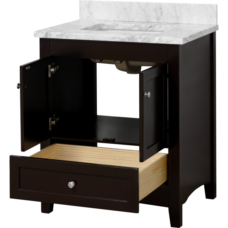 Ensemble de meuble-lavabo simple 30 po Edber, Marbre de Carrare, Chocolat