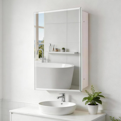 Armoire à pharmacie 22 po x 30 po avec miroir à bord biseauté, armoire de salle de bain avec miroir de maquillage intégré et rangement derrière la porte, encastré ou en surface