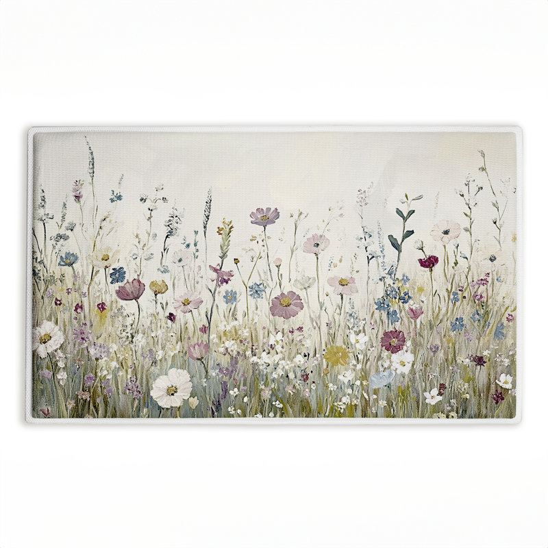  Muted Spring Blooms Absorbent Non Slip Bath Mat Recycled Cushioned, 18"x30", Muted Spring Blooms