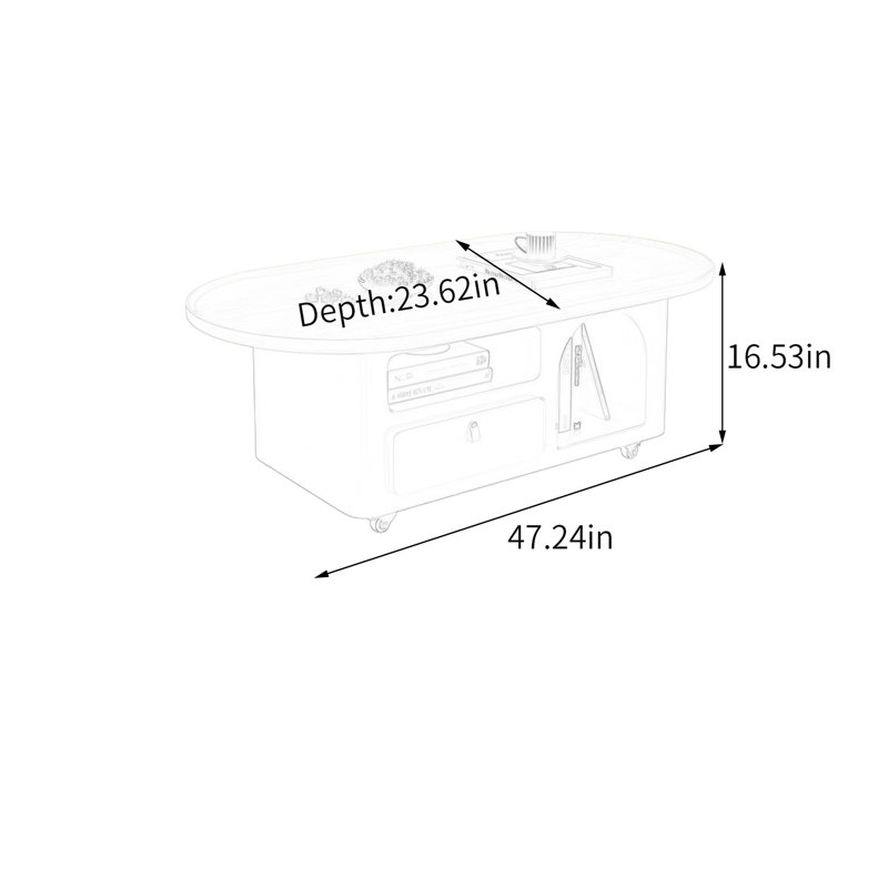 Simple Movable Wood Coffee Table Storage Drawers, 16.53" H x 47.24" L x 23.62" W, Brown/White