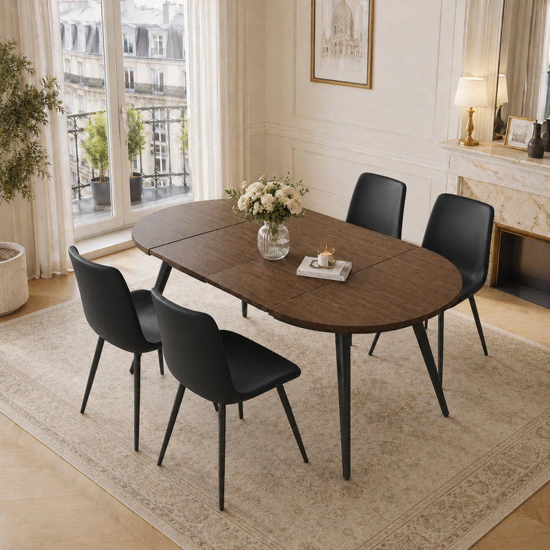  Laoise 4 - Person Extendable Dining Set with Round Table, Black, Brown, Black