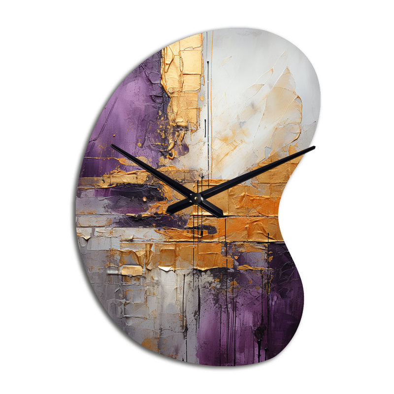 Horloge murale or et mauve abstraite Fractal III, Grand