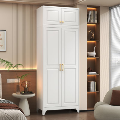 Metal Armoire Wardrobe Closet , White 86" Tall Armoire Wardrobes with Doors and Shelves, Metal Armoire Wardrobe Closet with Hanging Rod, for Bedroom