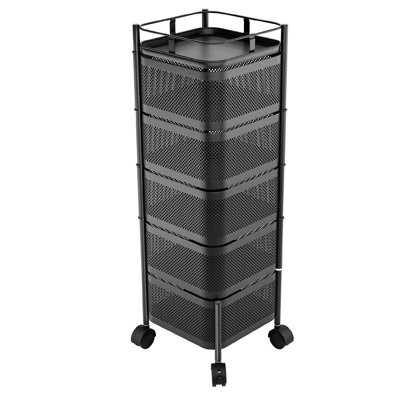 5-tier Rotating Kitchen Cart With Wheels – No Assembly Storage Organizer For Fruits, Vegetables, And Pantry Items In Black
