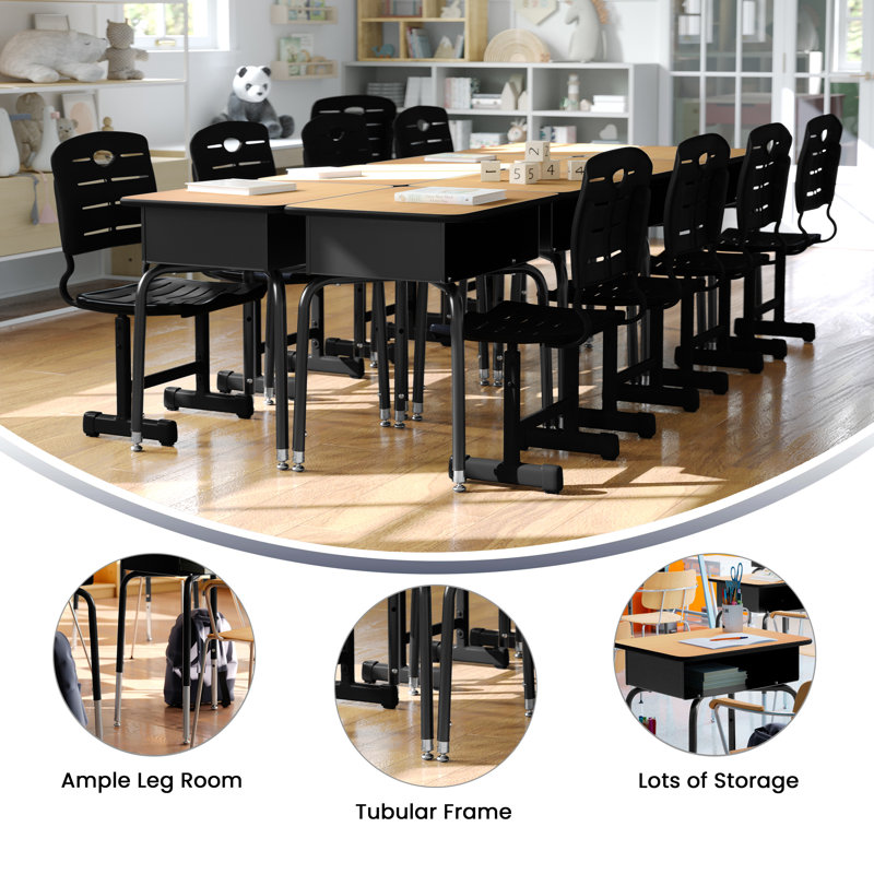 Adjustable Height Black and Natural Wood Student Desk