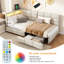 Single Daybed with Storage Drawers, Linen Upholstered Frame with LED Lights, USB Charging Port & Safety Rail-771554766