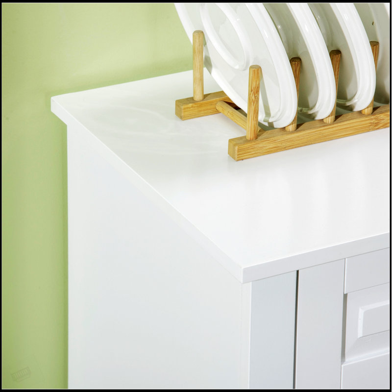 Buffet moderne avec 2 tiroirs et tablettes réglables, pour le rangement de la cuisine et de la salle à manger, Blanc