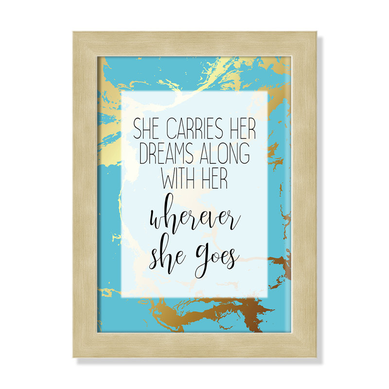 «Whereever she goes», art encadré, H 16 po x l 12 po x P 0,63 po, Encadré plat champagne