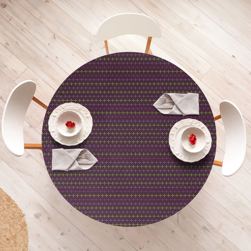 Ambesonne Abstract Fitted Round Tablecloth Diameter Dark Purple Mustard