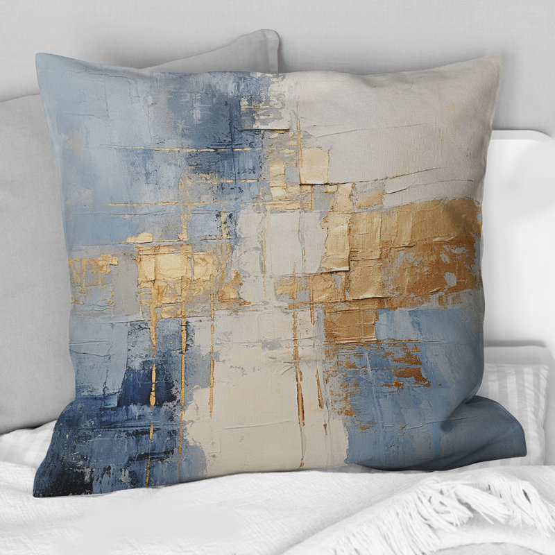 Coussin décoratif beige et doré minimalisme scandinave II, 16" x 16"