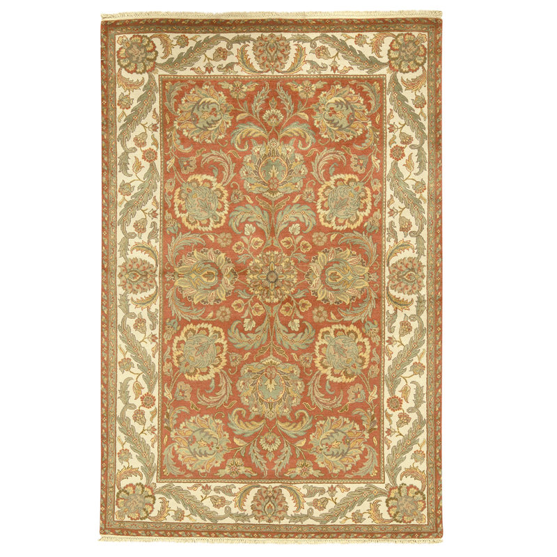 Hand Knotted Wool Oriental Area Rug in Rust And Ivory
