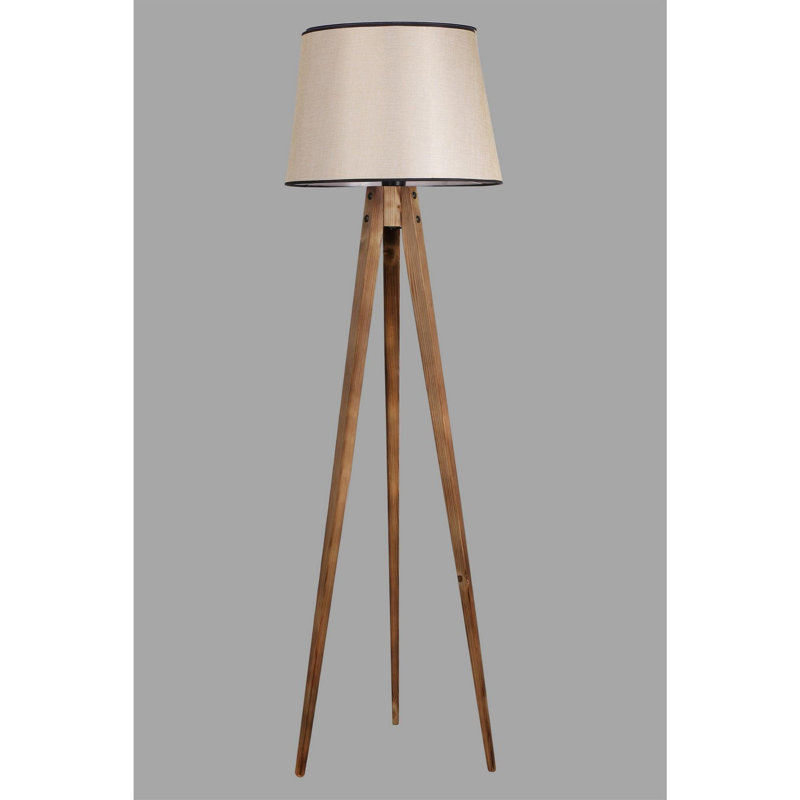 Luro Elegant Wooden Floor Lamp, Brown Finish, 63.0 inches Tall | 17.7 inches Diameter Shade with Fabric Cap | On/Off Switch on Cable, E27 Socket (Max 60W) | Perfect for Living Room, Bedroom, and Modern Decor