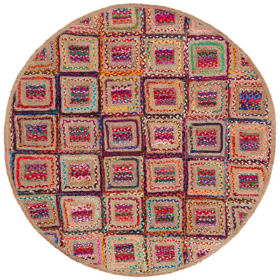 Adilynn Hand Woven Jute/Denim Geometric Rug in Red/Natural
