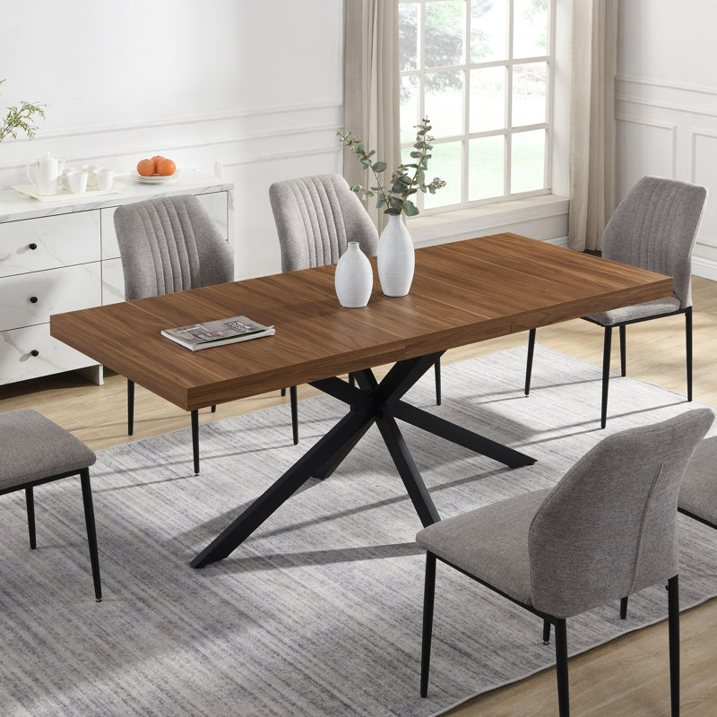 Industrial X-Leg Extendable Dining Table, Walnut