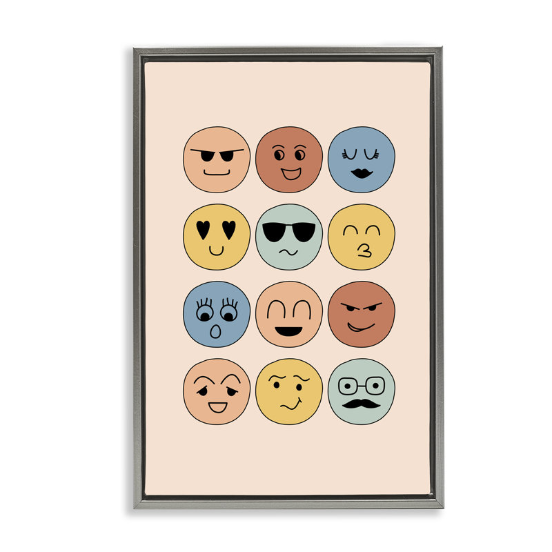 Toile flottante à visages expressifs variés par JJ Design House, LLC., Cadre flottant gris lustré, H 31 po x l 21 po