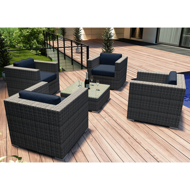 District Outdoor 5 - Piece Conversation Set, Spectrum Indigo Sunbrella®