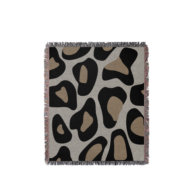Jeté en coton à imprimé léopard, Blanc cassé Beige Noir, 60 x 60