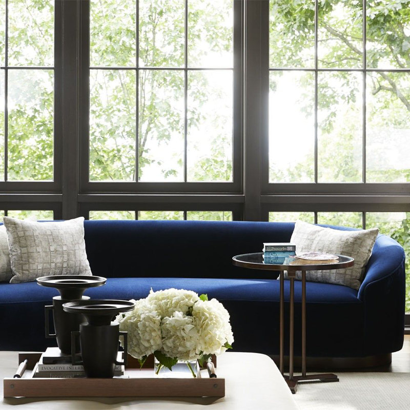 Turner Small Sofa Paprika Velvet, Dark Walnut, 29.5"H x 108"W x 34"D, Indigo Velvet