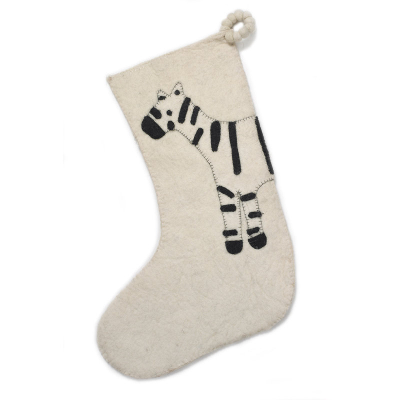 Chaussette de Noël pour enfants en laine feutrée à la main - zébré double face, Crème
