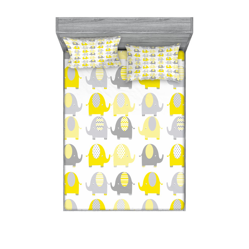 Drap-housse et coussin décoratif Ambesonne jaune et gris, California King Sheet Set + 5 Additional Pieces