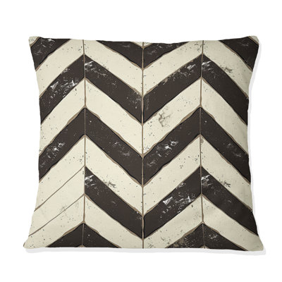 Imprimé à chevrons brun et blanc II - Coussin moderne