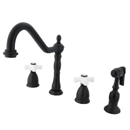 Heritage Two Handle Widespread Kitchen Faucet with Porcelain Cross Handles