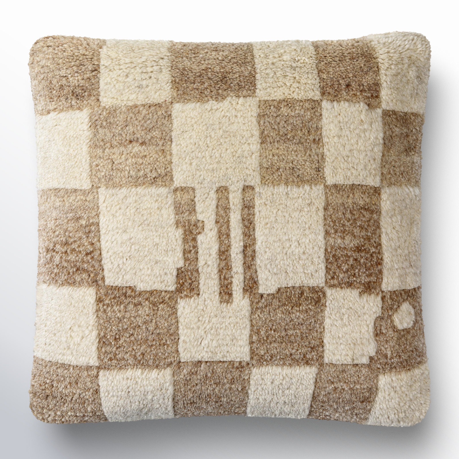 Raven Checkered Wool Throw Pillow, Pillow Cover Only - No Insert, 20" x 20", Ivory
