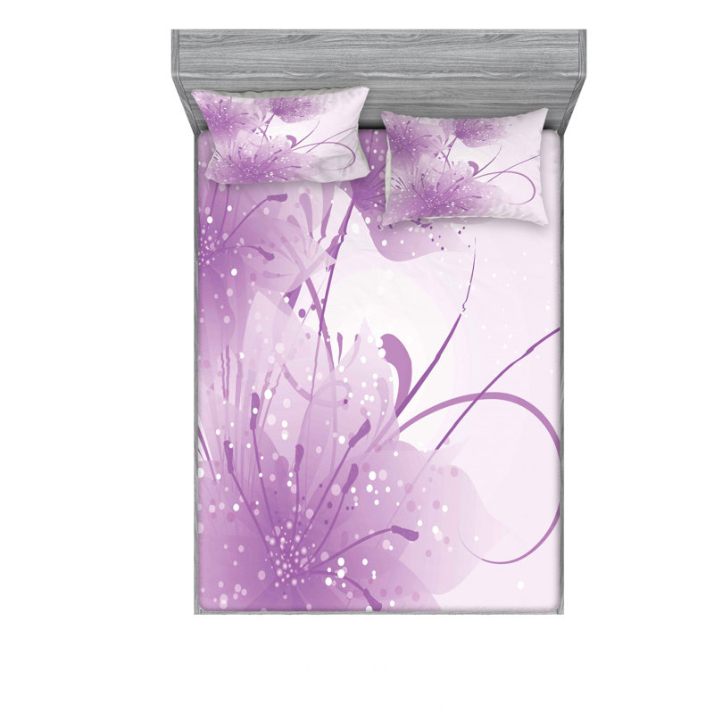 Microfiber Floral Sheet Set, Queen Sheet Set with Fitted Sheet