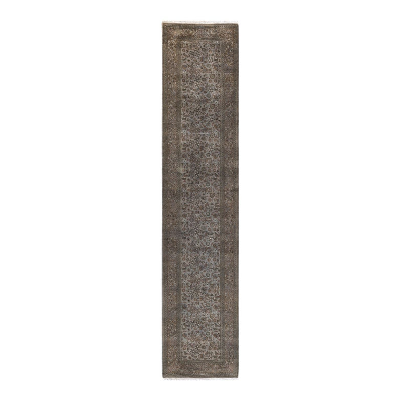 Tapis gris noué à la main de conception unique Chimel