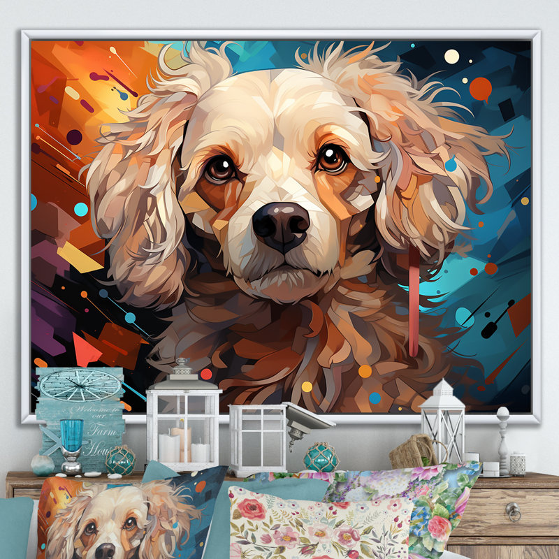 Poodle Pizzazz sur toile, H 12 po x l 20 po x P 1 po, Cadre flottant blanc