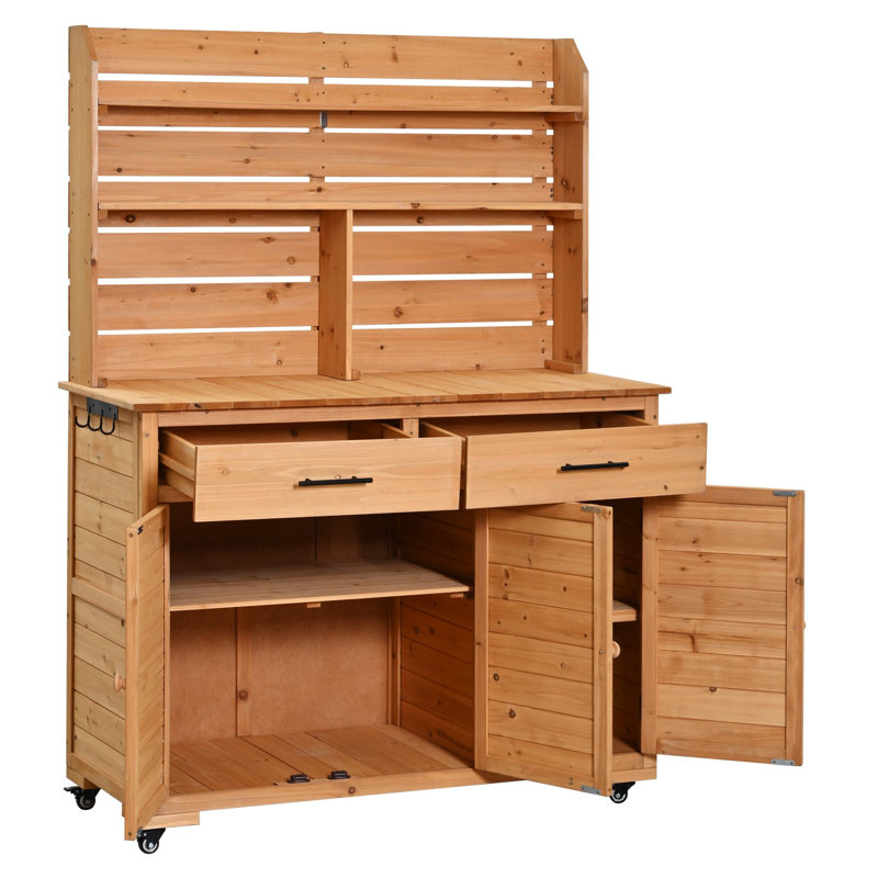 65''H  Outdoor Kitchen Island With Lockable Wheels, Natural