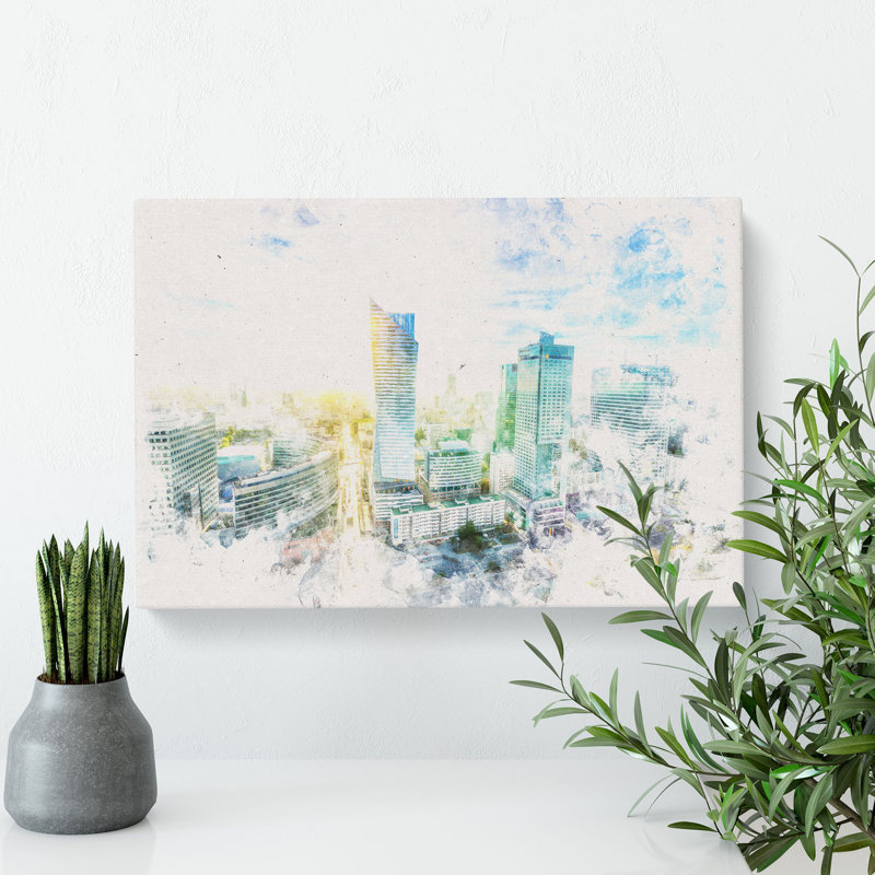 Skyline Of Warsaw In Poland Watercolour - Wrapped Canvas Print, 50cm H x 76cm W x 3cm D