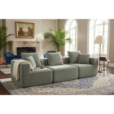 Canapé modulaire modulaire à 3 places avec chenille moelleuse, confort entièrement en mousse, livraison compressée et installation sans outil pour les petits espaces