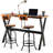 3-Piece Table & Chairs Set,  Bar Dining Cafe Pub Party, Industrial Black Metal & Rustic Brown Wood, X-Leg Rectangular Table, 2 Swivel Adjustable Barstools With Backrest