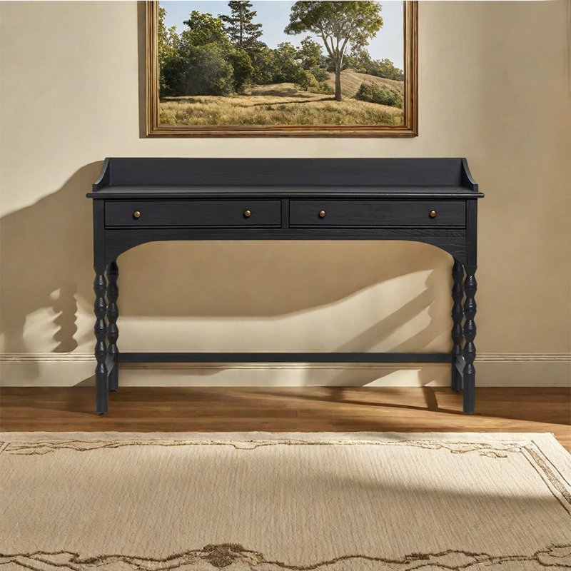 Bureau de salon de style français léger, H 31,89 po x l 55,12 po x P 19,69 po, Noir