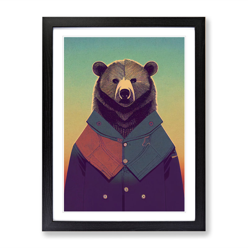 XV1022-989X Bear With Jacket No.1 - Print, White, 66cm H x 48cm W, Black Framed Paper