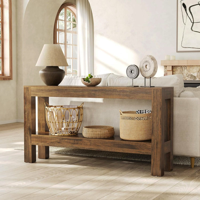 62.99" Farmhouse  3-Tier Brown Narrow Wood Console Table With Storage For Entryway Sofa Table, Entrance, Living Room